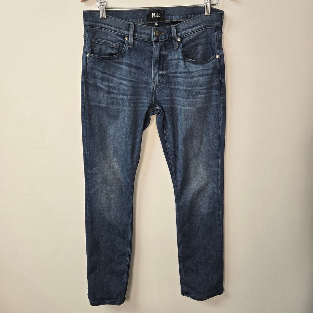 Paige Federal Men's 30 Stretch Dark Wash Blue Denim 5 Pocket Straight Leg Jeans